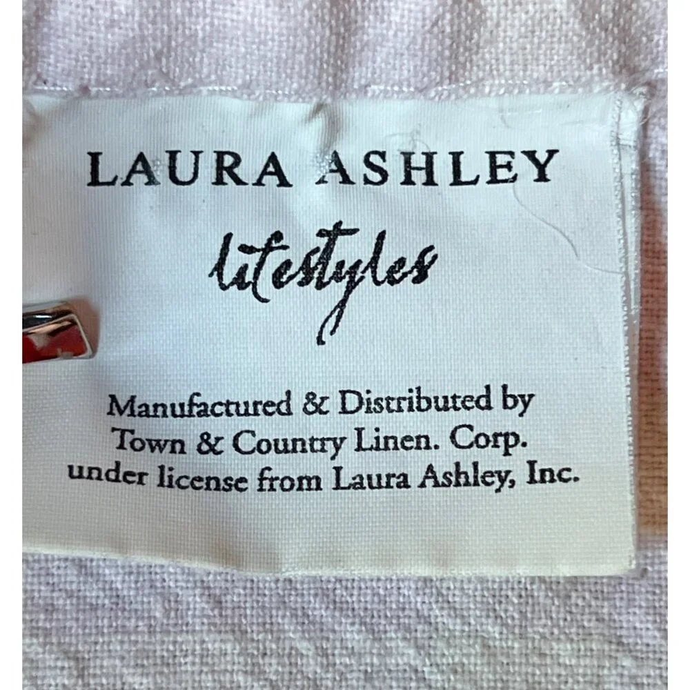Laura Ashley Embroidered Floral Cotton Tea Towels Set Green Ribbon Trim VTG